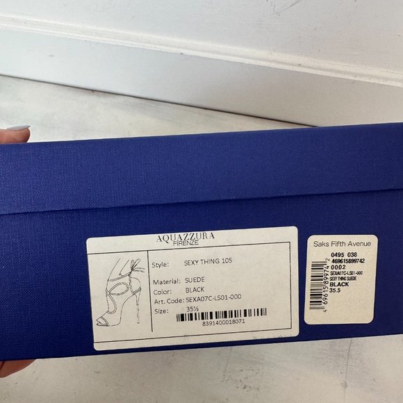 Aquazzura Sexy Thing 105 Cutout Peep Toe Sandals Sz 36 Black Suede Back Ties - Picture 5 of 13